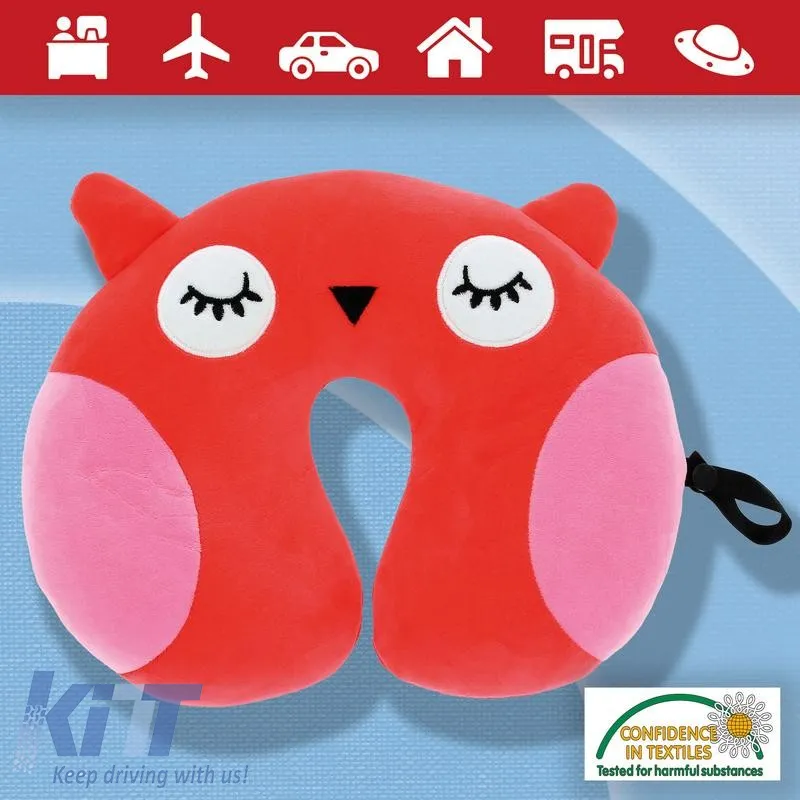 Travel Neck Pillow Happy Confort Owl 27cm x 23cm Red 1 Piece