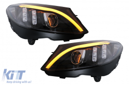 TRU LED DRL fényszórók Mercedes C-osztály W205 S205 A205 C205 (2014-2018) fekete dinamikus szekvenciális irányjelzővel-image-6105775