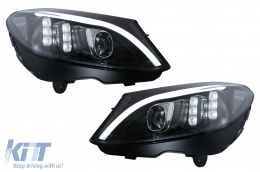 TRU LED DRL Headlights suitable for Mercedes C-Class W205 S205 A205 C205 (2014-2018) Black Dynamic Sequential Turning Lights - HLMBW205BTT