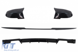 Trunk Boot Lip Spoiler with Rear Bumper Spoiler Valance Diffuser Double Outlet and Mirror Covers suitable for BMW 3 Series F30 (2011-2019) M4 CSL Performance Design Piano Black - COCBBMF30M4CSPBRDB