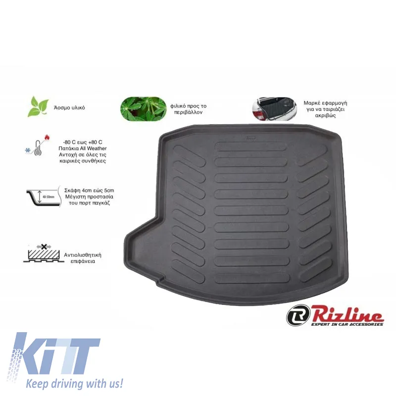 Trunk Mat 3D from Rubber TPE suitable for Audi A3 8V 4D SEDAN 2012 - Black Rizline