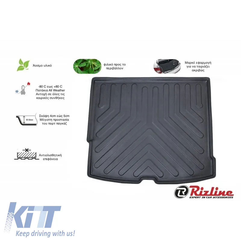 Trunk Mat 3D From Rubber TPE Suitable for Volvo XC60 2017+ Black Rizline