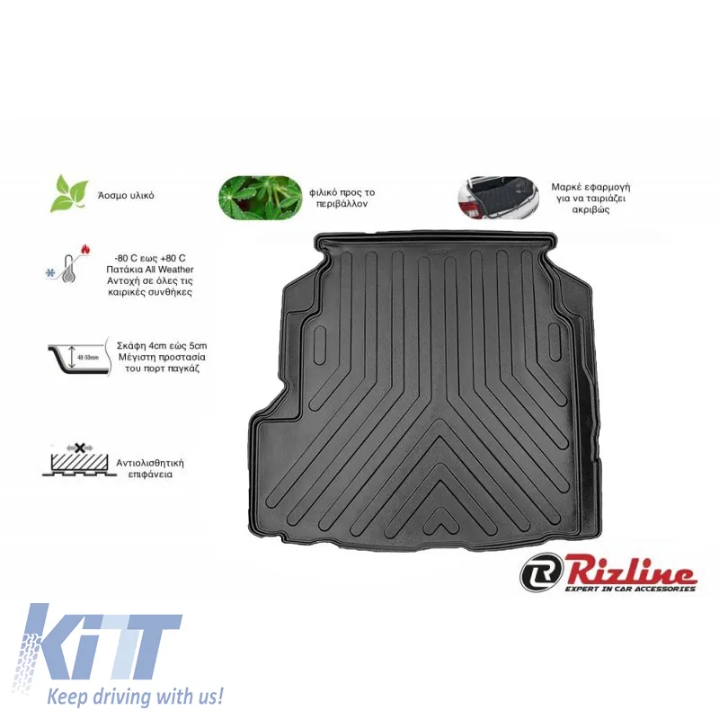 Trunk Mat 3D from Rubber TPE suitable for Volvo S80 1998-2006 Black Rizline