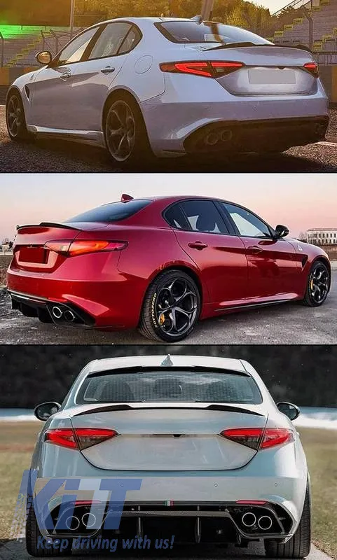 Trunk Spoiler suitable for Alfa Romeo Giulia 2018+ Quadrifoglio Look V2 Gloss Black From Abs Plastic