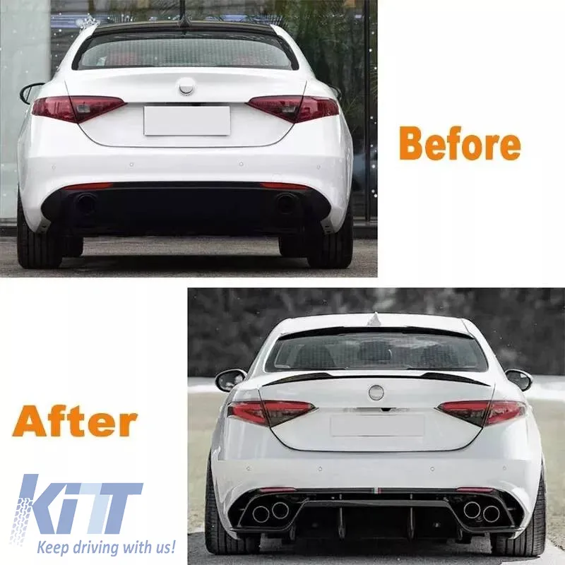 Trunk Spoiler suitable for Alfa Romeo Giulia 2018+ Quadrifoglio Look V2 Gloss Black From Abs Plastic