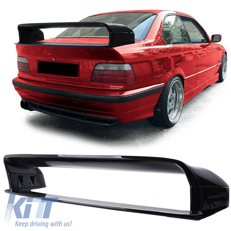 Trunk Spoiler suitable for BMW 3 E36 90-99 Sedan / Coupe M3 GT-Look XL with Spacers Glossy Black from ABS Plastic 4 Pcs