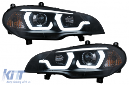 Tube Light LED DRL Angel Eyes Headlights suitable for BMW X5 E70 (2007-2013) Black - HLBME70BLED