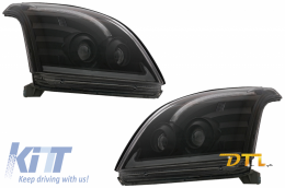 Tube Light LED Headlights suitable for Toyota Land Cruiser FJ120 (2003-2009) Black with Dynamic Turn Signal LHD - HLTOLCB
