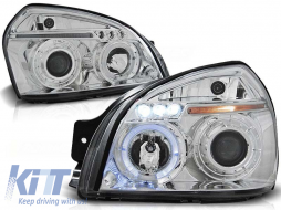 Tuning headlight set suitable for Hyundai Tucson 07.2004-2010 with chrome base, left and right - ABHYHX6010600