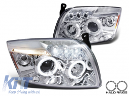 Tuning headlight set with angel eyes suitable for Dodge Caliber 2006-2012 with chrome base, left and right