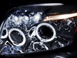 Tuning headlight set with angel eyes suitable for Dodge Caliber 2006-2012 with chrome base, left and right-image-6238351