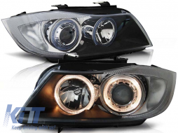 Tuning headlight set with halogen angel eyes suitable for BMW 3 E90/E91 03.2005-08.2008, left and right - ABBMHX6010425