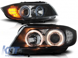Tuning headlight set with halogen angel eyes suitable for BMW 3 E90/E91 03.2005-08.2008, left and right - ABBMHX6010426