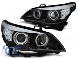 Tuning headlight set with halogen angel eyes suitable for BMW E60/E61 2003-2007, left and right - ABBMHX6010433