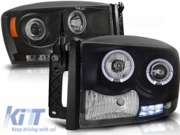 image-64-Tuning headlight set with halogen angel eyes suitable for Dodge RAM 2006-2008, left and right