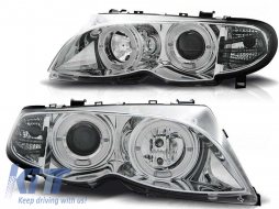 Tuning headlight set with halogen angel eyes suitable for BMW 3 E46 09.2001-03.2005 sedan/wagon, left and right - ABAEKB6021191