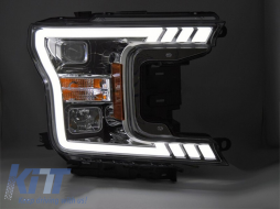 Tuning headlight set with LED light suitable for Ford F150 2017-2020 with chrome base, featuring dynamic turn signals, left and right-image-6238439