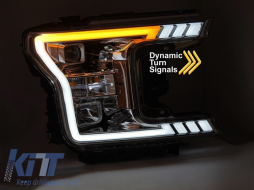 Tuning headlight set with LED light suitable for Ford F150 2017-2020 with chrome base, featuring dynamic turn signals, left and right-image-6238440