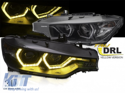 image-24-Tuning headlight set with yellow DRL lights suitable for BMW 3 Series F30 sedan, F31 touring 2011-2015 with black base, left and right