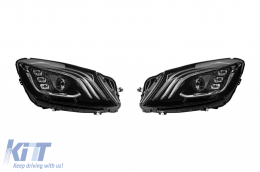 Tuning LED headlight kit suitable for Mercedes S-Class W222 2013-2017 with modules featuring an A Design package for facelift W222, black base, left and right.-image-6265722