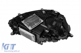 Tuning LED headlight kit suitable for Mercedes S-Class W222 2013-2017 with modules featuring an A Design package for facelift W222, black base, left and right.-image-6265726