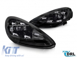 Tuning LED headlights suitable for Porsche Cayenne 2010-2015 for the model equipped with factory xenon and AFS, with black base, left and right - ABPOHX6010733