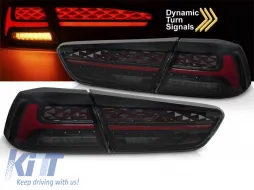 Tuning LED-Rückleuchten geeignet für Mitsubishi Lancer 2008-2016 Limousine mit rauchigem Grund, ausgestattet mit dynamischem Blinker und 