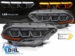 Tuning-LED-Scheinwerferkit geeignet für Ford Mustang 2018-2021 mit schwarzem Gehäuse, für das Modell mit serienmäßigen Tagfahrlichtern, mit dynamischen Blinkleuchten, links und rechts-image-6152937
