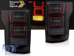 Tuning LED tail light set suitable for Ford F150 2014-2020, with dynamic turn signal, smoked base, left and right-image-6237740