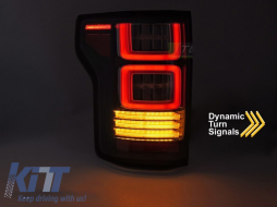 Tuning LED tail light set suitable for Ford F150 2014-2020, with dynamic turn signal, smoked base, left and right-image-6237742