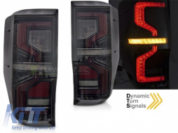 Tuning LED tail light set suitable for Ford Ranger 2011-2018, with dynamic turn signal, smoked black base, left and right-image-6237746