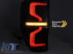 Tuning LED tail light set suitable for Ford Ranger 2011-2018, with dynamic turn signal, smoked black base, left and right-image-6237748