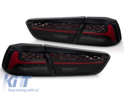 Tuning LED tail lights suitable for Mitsubishi Lancer 2008-2016 sedan with smoked base, featuring dynamic turn signal, with 