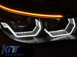 Tuning-Scheinwerferkit mit 3D-LED-Engelaugen geeignet für BMW 5er Reihe E60 Limousine, E61 Touring 2003-2007 mit schwarzem Gehäuse, links und rechts, für das Modell mit Halogenscheinwerfern.-image-6152595