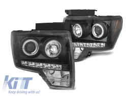 image-28-Tuning-Scheinwerfersatz mit Halogen-Engelaugen geeignet für Ford F150 2008-2014 mit schwarzem Gehäuse, links und rechts