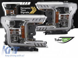 Tuning-Scheinwerfersatz mit LED-Licht geeignet für Ford F150 2017-2020 mit verchromtem Gehäuse, mit dynamischen Blinkleuchten, links und rechts-image-6238438