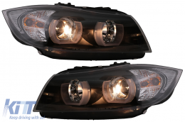 U-LED 3D Headlights Halogen suitable for BMW 3 Series E90 Limousine E91 Touring (03.2005-08.2008) LHD Black-image-6081339