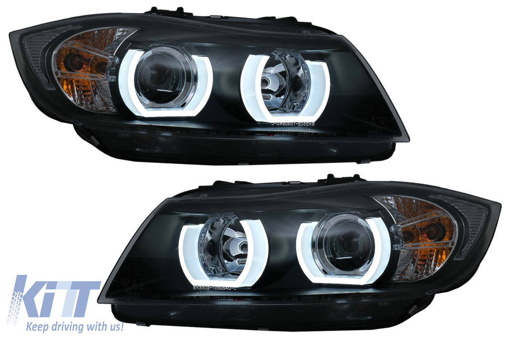 U-LED 3D Xenon fényszórók megfelelő BMW 3-as sorozat E90 Limousine E91 Touring (2005.03-2008.08) LHD fekete