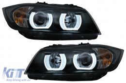 U-LED 3D Headlights Xenon suitable for BMW 3 Series E90 Limousine E91 Touring (03.2005-08.2008) LHD Black