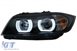 U-LED 3D Фарове Ксенон подходящи за BMW 3 Series E90 Лимузина E91 Touring (03.2005-08.2008) LHD Черен-image-6079429