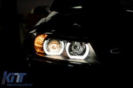 U-LED 3D Фарове Халоген подходящи за BMW 3 Series E90 Лимузина E91 Touring (03.2005-08.2008) LHD Черен-image-6098477