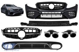 image-22-Un pacchetto di design tipo E53 adatto per Mercedes E-Class C238 coupé, A238 cabrio 2017-2019 con terminali cromati e rifiniture cromate, per il modello con paraurti sportivo A Design posteriore.