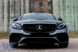 Un pacchetto di design tipo E63 adatto per Mercedes E-Class W213 2016-2019 con terminali di scarico neri e finiture cromate, per il modello con paraurti posteriore standard.-image-6141520