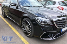 Un pacchetto di design tipo S63 adatto per Mercedes S W222 2013-2017 con fari, fanali posteriori, griglia, minigonne laterali per passo lungo-image-6140853