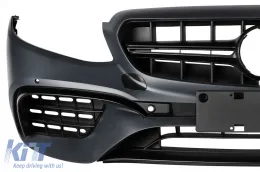 Un pack design type E63 adapté pour Mercedes E-Class W213 2016-2019 avec des sorties d'échappement noires et des garnitures noires, pour le modèle avec pare-chocs arrière standard.-image-6141467