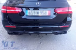 Un pack design type E63 adapté pour Mercedes E-Class W213 2016-2019 avec des sorties d'échappement noires et des garnitures noires, pour le modèle avec pare-chocs arrière standard.-image-6141486