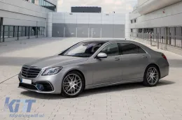 Un pack design type S63 adapté pour Mercedes S-Class W222 2017-2020, avec phares, feux arrière, jupes latérales pour empattement long-image-6235965