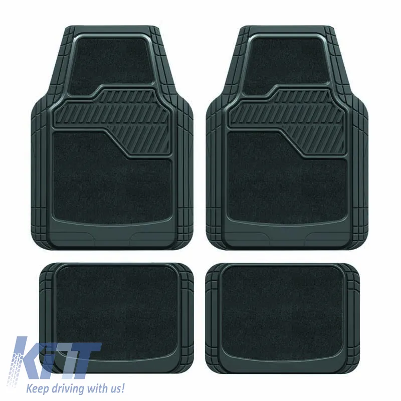 Universal Car Mats Style Mat Rubber With Carpet 4 Pcs