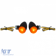 Universal Motorcycle Halogen Indicator Set BULLET Black Yellow with E-Mark