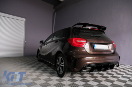 Задна дифузьор Valance , Подходящ за MERCEDES W176 A-класа (2012-2018) с Накрайници за ауспух и Спойлер на капака на багажника A45 Дизайн Facelift-image-6101491